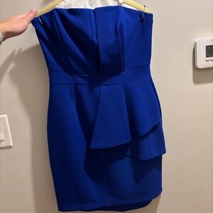 Adelyn Rae Royal Blue strapless slant dress